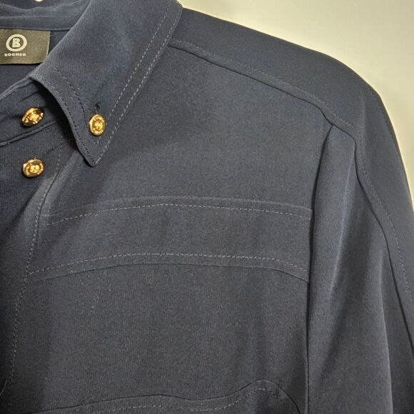 Bogner Blue Buttoned Tie Front Long Sleeve Shirt Dress in Navy - Size 6 - Picture 4 of 10
